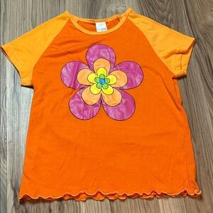 Y2K Orange Short-Sleeve Tee with Multicolor Flower